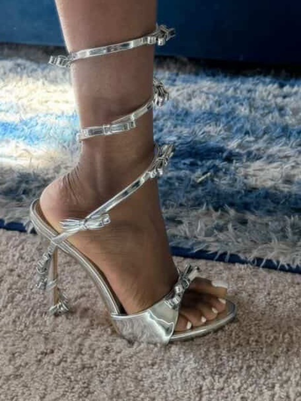 Fashion Nova Silver Wrap-Around Stiletto Sandals